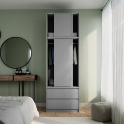Urbn-Living Urbnliving 240Cm Modern Grey Sliding Door Wardrobe Spacious Storage Grey Carcass Grey Doors - thumbnail 3
