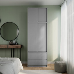 Urbn-Living Urbnliving 240Cm Modern Grey Sliding Door Wardrobe Spacious Storage Grey Carcass Grey Doors - thumbnail 2