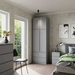 Urbn-Living Urbnliving 240Cm Modern Grey Sliding Door Wardrobe Spacious Storage Grey Carcass Grey Doors - thumbnail 1