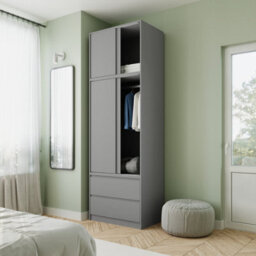 Urbn-Living Urbnliving 240Cm Modern Grey Sliding Door Wardrobe Spacious Storage Grey Carcass Grey Doors - thumbnail 4