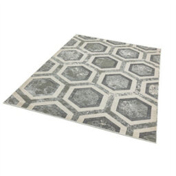 Grey Modern Easy To Clean Abstract Geometric Rug For Dining Room Grdroom Livingroom-80Cm X 150Cm - thumbnail 3