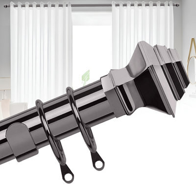 Bedlooms Metal Curtain Pole 28mm- Lamp Square Finials Strong Extendable Durable Rod Black Nickel 160-300 Cm, 63''- 118''