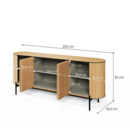 Arte Elegant Rotto 4 Sideboard Cabinet, Oak Vincenza & Eucalyptus Finish, Spacious Storage H820mm W2000mm D450mm - thumbnail 4