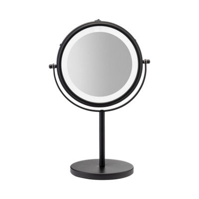 Croydex Matt Black Round Freestanding Bathroom Illuminated Modern Cosmetic Mirror (H)35.9Cm (W)23.5Cm - image 1