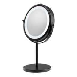 Croydex Matt Black Round Freestanding Bathroom Illuminated Modern Cosmetic Mirror (H)35.9Cm (W)23.5Cm - thumbnail 2
