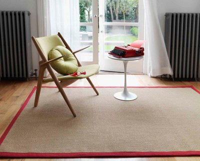 Red Bordered Plain Modern Easy To Clean Rug For Dining Room Bed Room And Living Room-240Cm X 340Cm