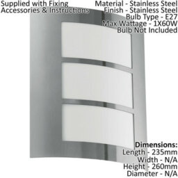 Modern Ip44 Outdoor Wall Light In Stainless Steel With E27 Bulb Holder - thumbnail 2