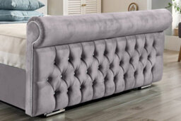 UKBEDFURNITURE Faye Silver Plush Valvet Upholstered Bed Frame Only - Slatted Base - 48 Inch Headboard - thumbnail 3