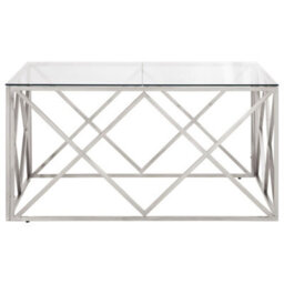 Berkfield Coffee Table Silver Stainless Steel And Tempered Glass - thumbnail 4
