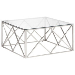 Berkfield Coffee Table Silver Stainless Steel And Tempered Glass - thumbnail 2