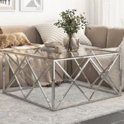 Berkfield Coffee Table Silver Stainless Steel And Tempered Glass