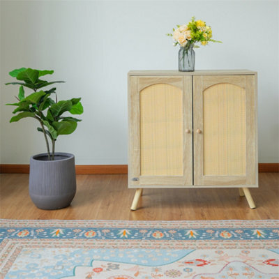 Abrihome Rattan Sideboard Cabinet Chest Of Drawers With 2 Doors, Adjustable Shelf, 80X35X85Cm - image 1