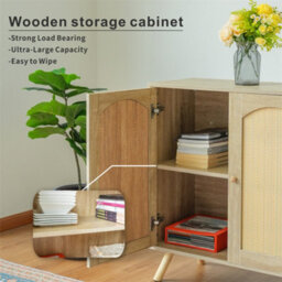 Abrihome Rattan Sideboard Cabinet Chest Of Drawers With 2 Doors, Adjustable Shelf, 80X35X85Cm - thumbnail 2