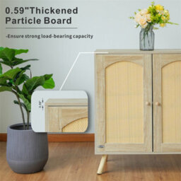 Abrihome Rattan Sideboard Cabinet Chest Of Drawers With 2 Doors, Adjustable Shelf, 80X35X85Cm - thumbnail 4