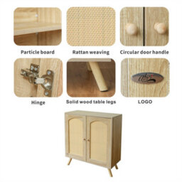 Abrihome Rattan Sideboard Cabinet Chest Of Drawers With 2 Doors, Adjustable Shelf, 80X35X85Cm - thumbnail 5