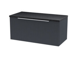 Hudson Reed Fluted Wall Hung 1-Drawer Vanity Unit & Black Laminate Worktop, Sleek Counter Top Vanity Unit In Soft Black, 800mm