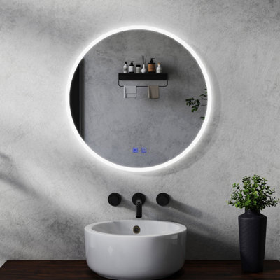 Maerts-E Round Led Bathroom Mirror With Led Lights, Demister Anti-Fog Double Touch Switch Memory Function Illuminated Wall Mirror 70Cm - image 1