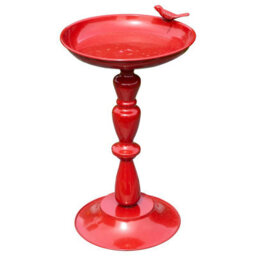 Red Miniature Bird Bath - Weather Resistant Metal Colourful Outdoor Garden Wild Bird Water Bowl Station - H37X W21 X D23Cm