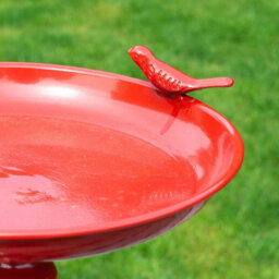 Red Miniature Bird Bath - Weather Resistant Metal Colourful Outdoor Garden Wild Bird Water Bowl Station - H37X W21 X D23Cm - thumbnail 3