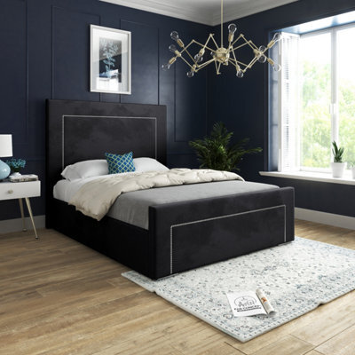 Lucca Upholstered Soft Velvet Bed Frame - Black - image 1