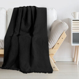 Ehc Waffle Throws For Sofa Armchair Blanket Single Bed Cover, 127 X 152Cm - Black - thumbnail 2