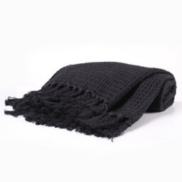 Ehc Waffle Throws For Sofa Armchair Blanket Single Bed Cover, 127 X 152Cm - Black - thumbnail 3