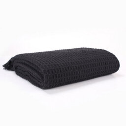 Ehc Waffle Throws For Sofa Armchair Blanket Single Bed Cover, 127 X 152Cm - Black - thumbnail 1
