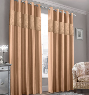 Intimates Quilted Velvet Ring Top Curtains - Luxury Soft Texture Window Drapes, Stylish Modern Window Treatments, Machine Cold Wash - Latte