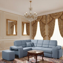 Wakiki Corner Sofa Bed With Two Ottomans Foam Wave Springs Wooden Frame Storage 260X96X190Cm Light Blue Left - thumbnail 2