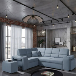 Wakiki Corner Sofa Bed With Two Ottomans Foam Wave Springs Wooden Frame Storage 260X96X190Cm Light Blue Left - thumbnail 1