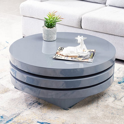 Furniture in Fashion Triplo Round High Gloss Rotating Coffee Table In Grey - image 1