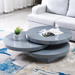 Furniture in Fashion Triplo Round High Gloss Rotating Coffee Table In Grey - thumbnail 2