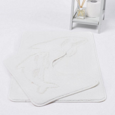 Dolphin Anti-Slip Bath Mat And Pedestal Mat 2 Piece Set - White - image 1