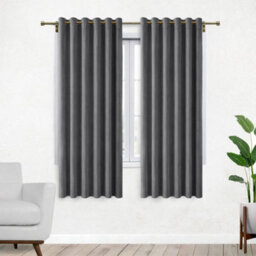 Bedlooms Charcoal Crushed Velvet Curtains Blackout Thermal Insulated Eyelet Curtain (Pair) 46 X 54 Inches With Tie Back Two - thumbnail 1