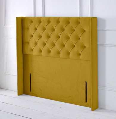 "Adore Designs Chesterfield Winged Plush Velvet 5Ft Kingsize 50"" Floor Standing Headboard - Turmeric"