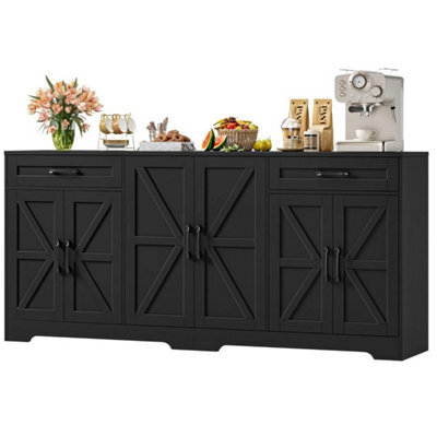 Black Sideboard, 180Cm Large Kitchen Sideboard With 6 Barn Doors & 2 Drawers Farmhouse - image 1