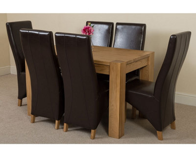 That's Furniture Kuba 125 X 80 Cm Chunky Oak Small Dining Table And 6 Chairs Dining Set With Lola Brown Leather Chairs - image 1