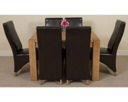 That's Furniture Kuba 125 X 80 Cm Chunky Oak Small Dining Table And 6 Chairs Dining Set With Lola Brown Leather Chairs - thumbnail 2