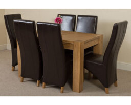 That's Furniture Kuba 125 X 80 Cm Chunky Oak Small Dining Table And 6 Chairs Dining Set With Lola Brown Leather Chairs - thumbnail 1