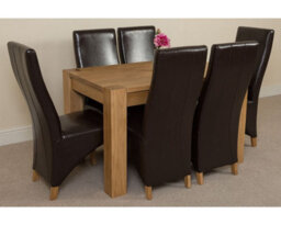That's Furniture Kuba 125 X 80 Cm Chunky Oak Small Dining Table And 6 Chairs Dining Set With Lola Brown Leather Chairs - thumbnail 3