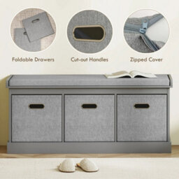 Shoe Bench With Seat, Shoe Storage Bench With Fabric Drawers, Grey - thumbnail 4