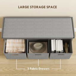 Shoe Bench With Seat, Shoe Storage Bench With Fabric Drawers, Grey - thumbnail 6