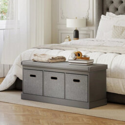 Shoe Bench With Seat, Shoe Storage Bench With Fabric Drawers, Grey - thumbnail 5