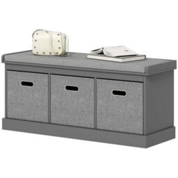 Shoe Bench With Seat, Shoe Storage Bench With Fabric Drawers, Grey - thumbnail 1