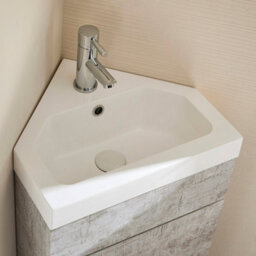 Homestylestore 450mm Concrete Grey Floorstanding Corner Bathroom Vanity Unit And Chrome Finger Pull Handle - thumbnail 3