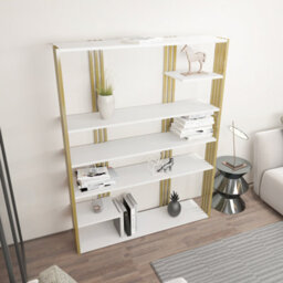 Decorotika Jeni Bookcase Shelving Unit White & Gold - thumbnail 2