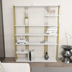 Decorotika Jeni Bookcase Shelving Unit White & Gold - thumbnail 1