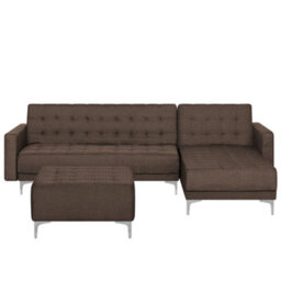 Beliani Modular Corner Sofa Bed 4 Seater Aberdeen Fabric Dark Brown With Ottoman Left Hand