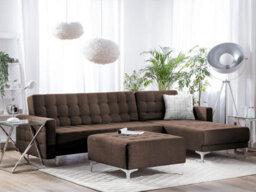 Beliani Modular Corner Sofa Bed 4 Seater Aberdeen Fabric Dark Brown With Ottoman Left Hand - thumbnail 2