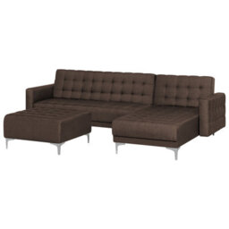 Beliani Modular Corner Sofa Bed 4 Seater Aberdeen Fabric Dark Brown With Ottoman Left Hand - thumbnail 4